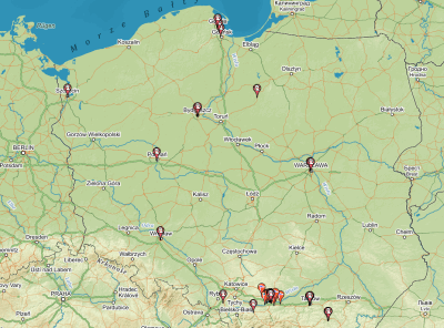 Mapa virtuálních keší v Polsku