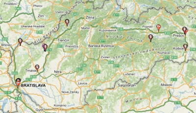 Mapa virtuálních keší na Slovensku